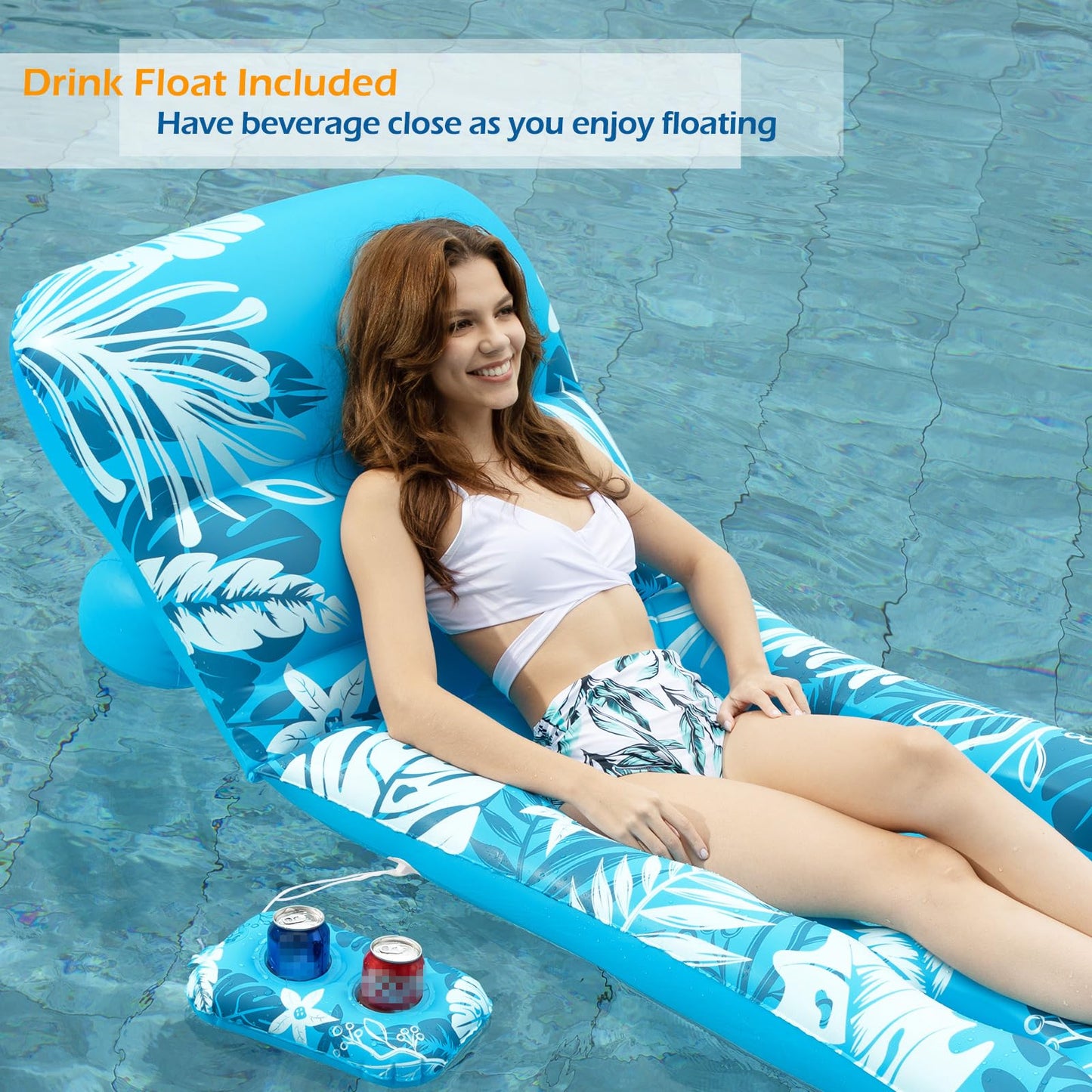 Jasonwell Inflatable Pool Float Adult – Adjustable Backrest & Cup Holders (Blue)