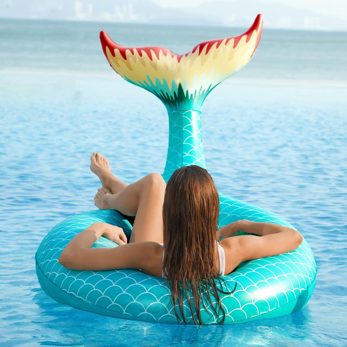 Jasonwell Giant Mermaid Tail Pool Float – 42” Diameter, Fast-Valve Inflate/Deflate, Green