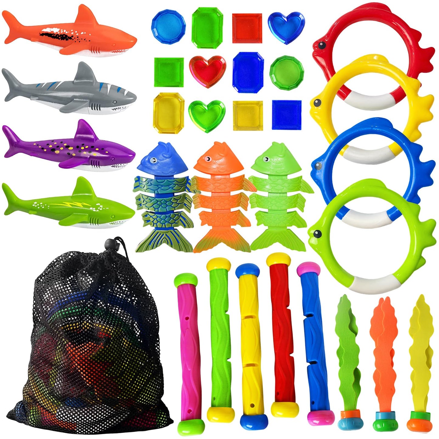 Jasonwell 31-Piece Pool Diving Toys Set – Rings, Sticks, Torpedoes & More for Kids, Teens & Families