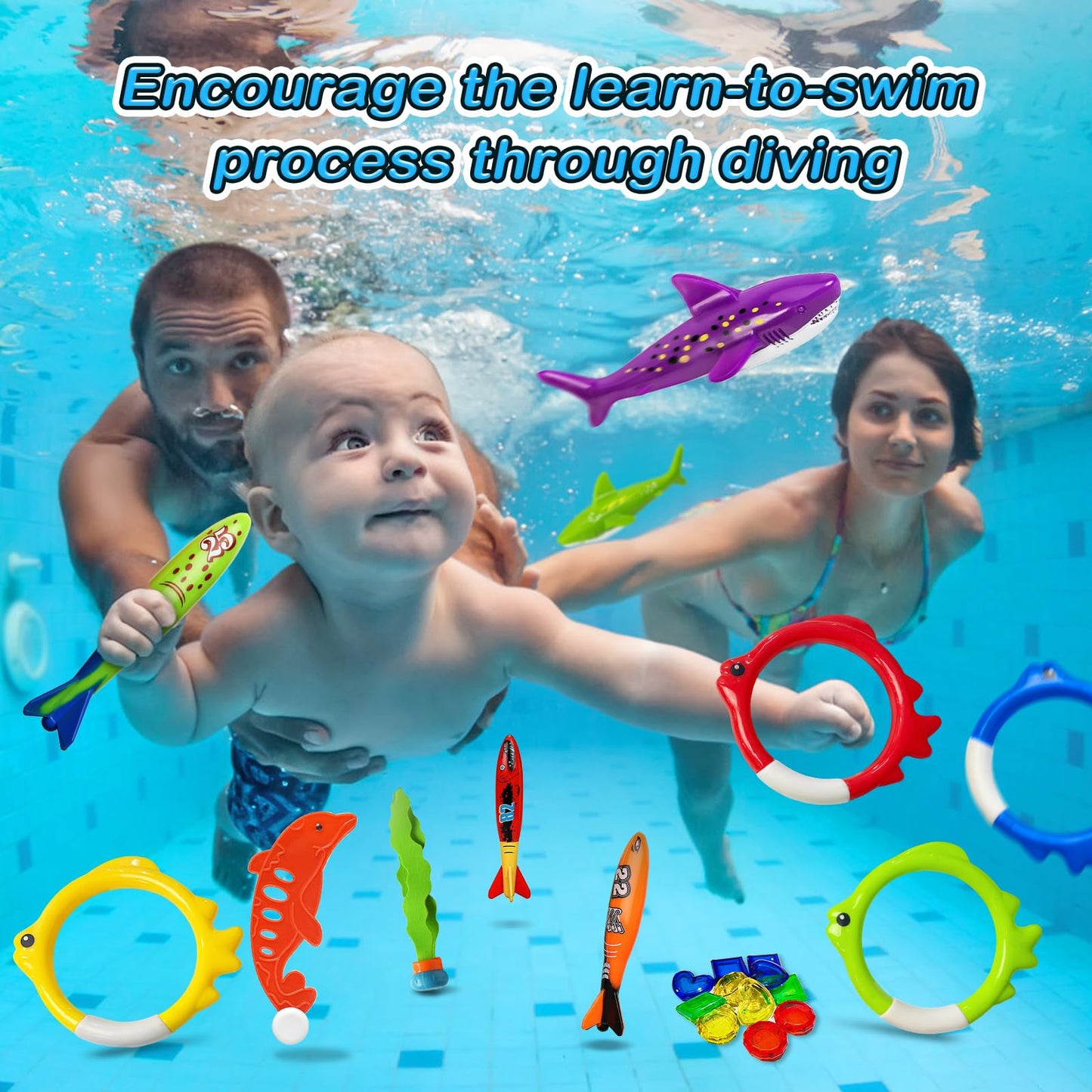 Jasonwell 42-Piece Pool Diving Toys Set – Dive Sticks, Rings, Dolphins & Treasure