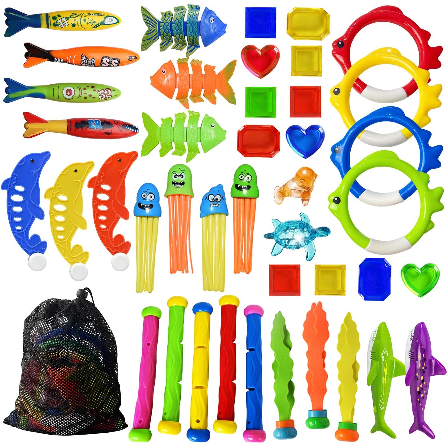 Jasonwell 42-Piece Pool Diving Toys Set – Dive Sticks, Rings, Dolphins & Treasure