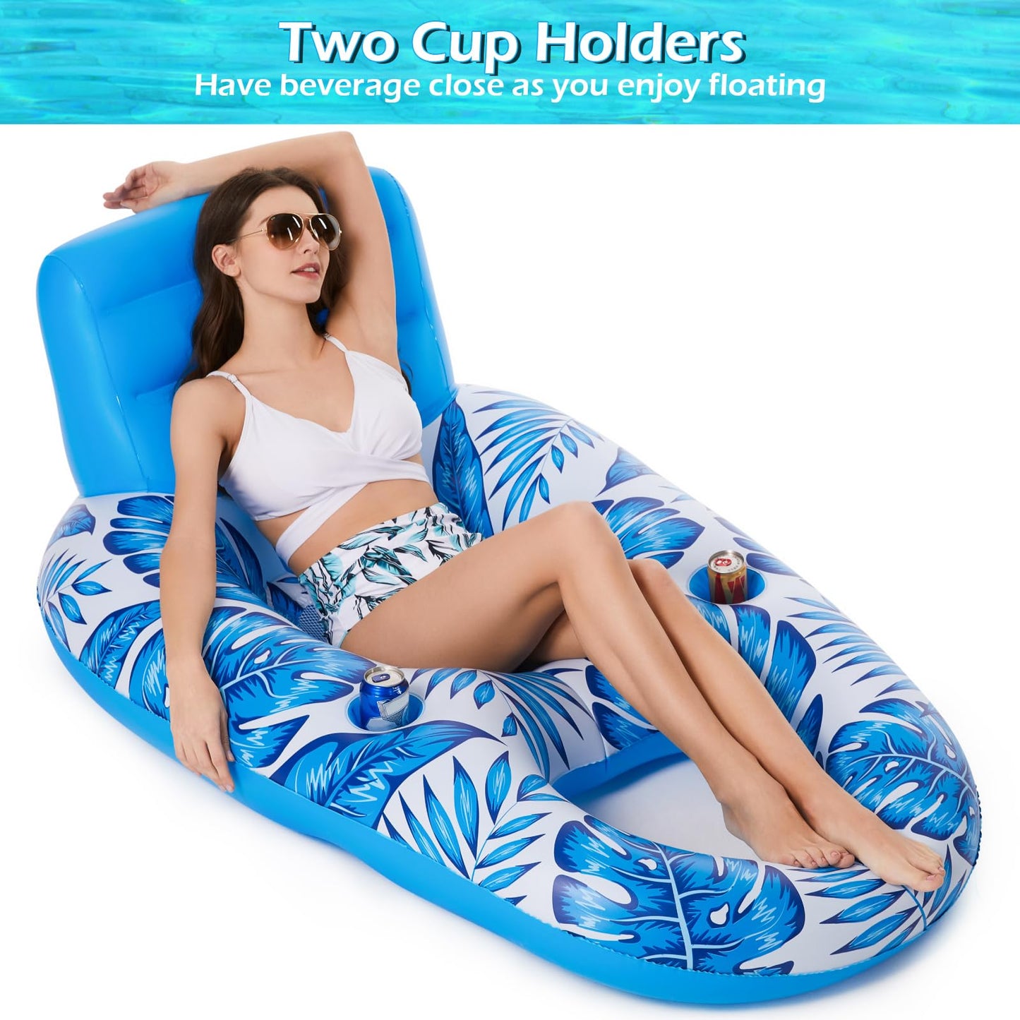 Jasonwell Inflatable Pool Float Adult Lounger with Cup Holders – Premium Vinyl