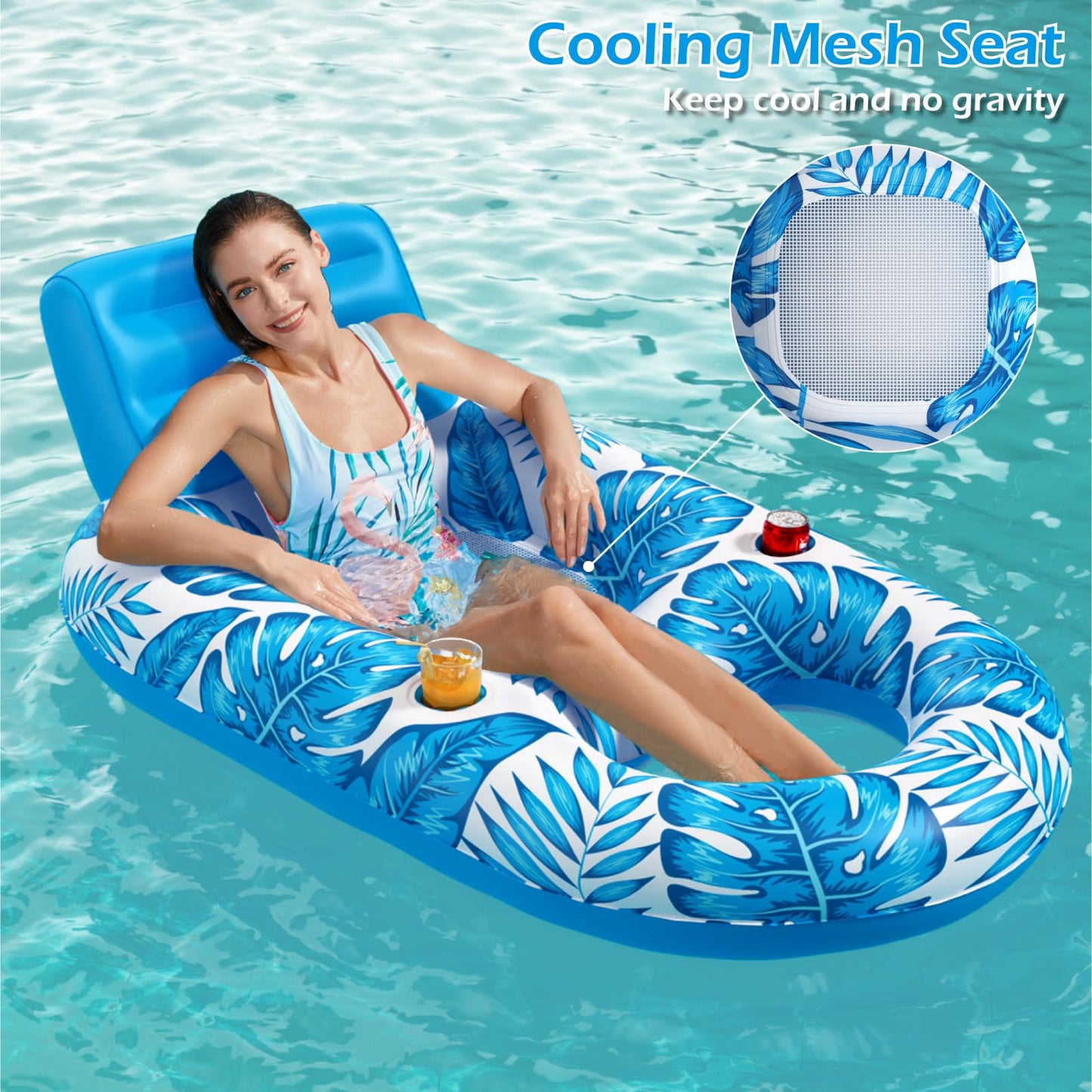 Jasonwell Inflatable Pool Float Adult Lounger with Cup Holders – Premium Vinyl