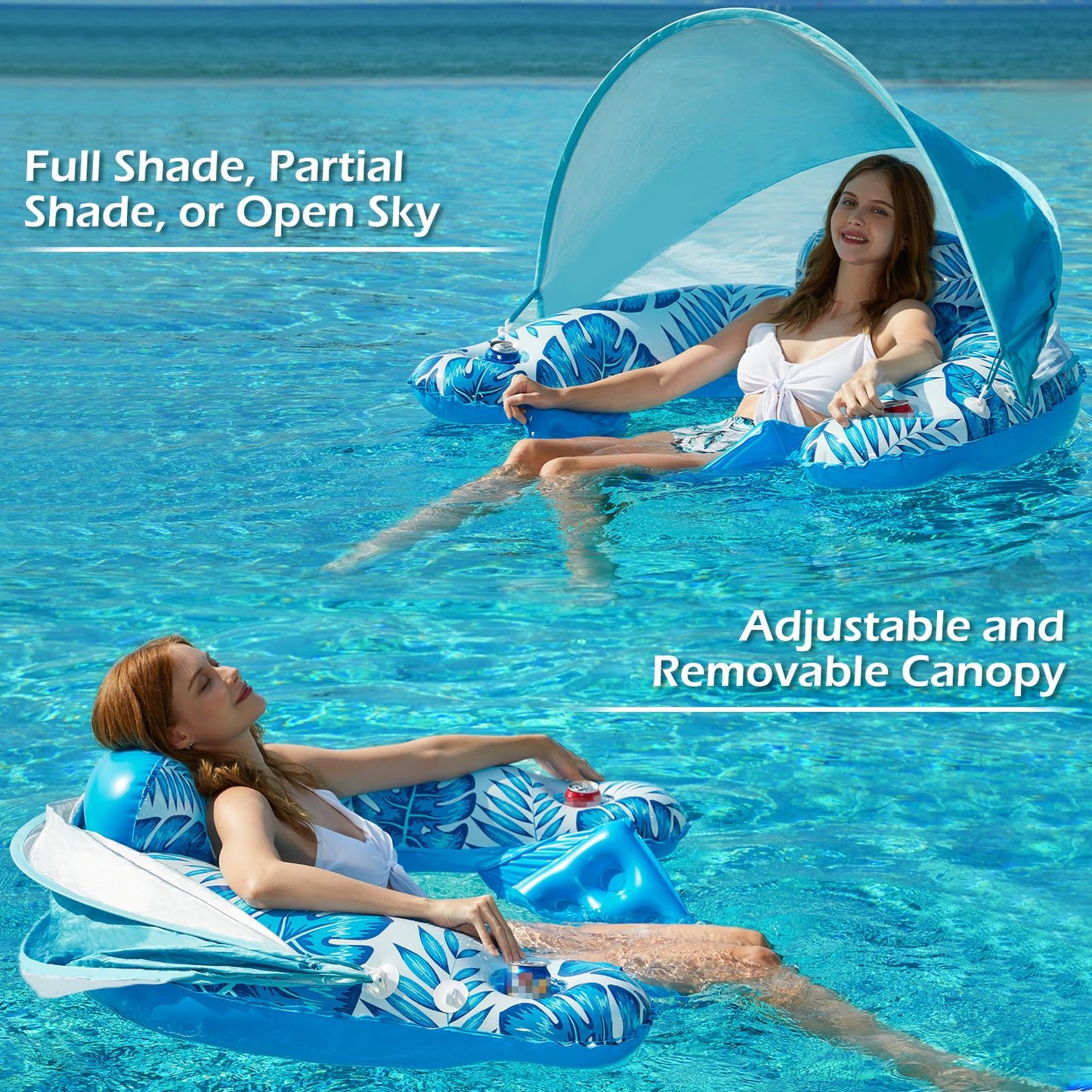 Jasonwell Pool Float with Canopy – Tall Shade Canopy Lounge Chair with Cup Holders