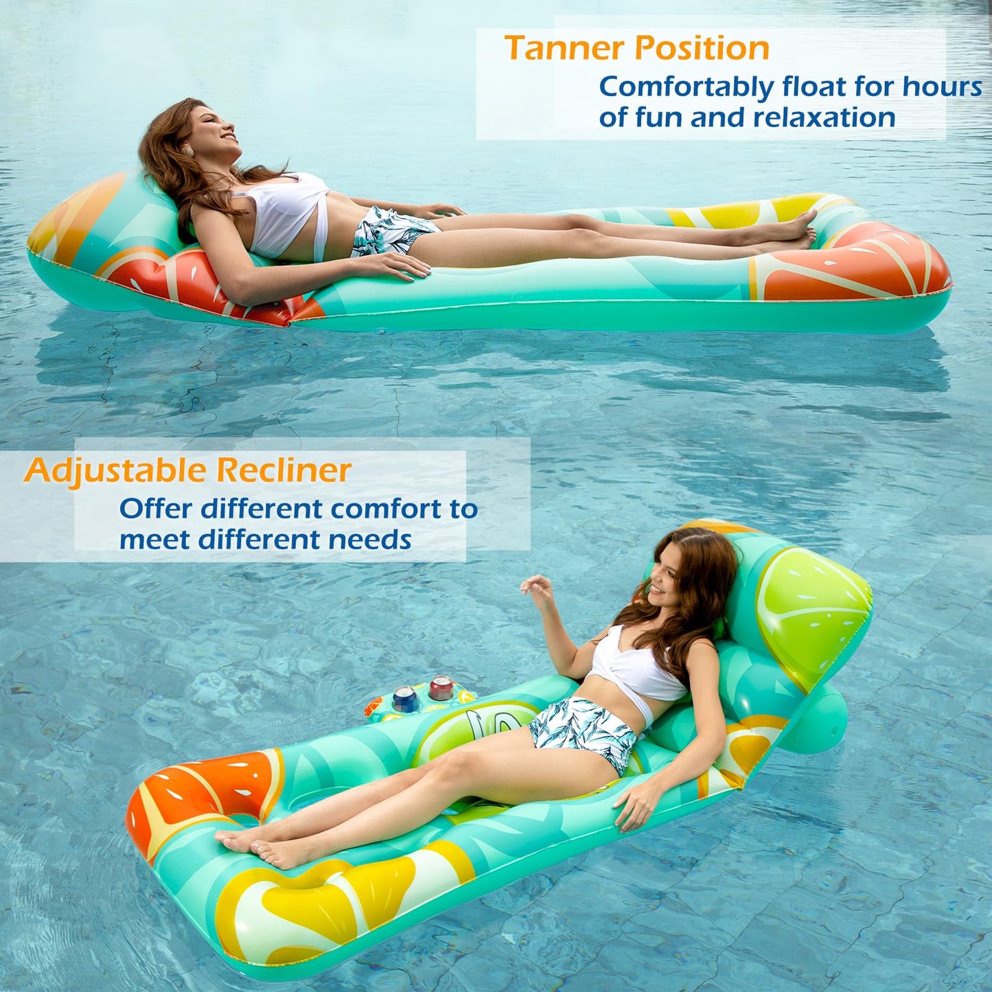Jasonwell Inflatable Pool Float Adult – Adjustable Backrest, Cup Holders & Lounge Comfort