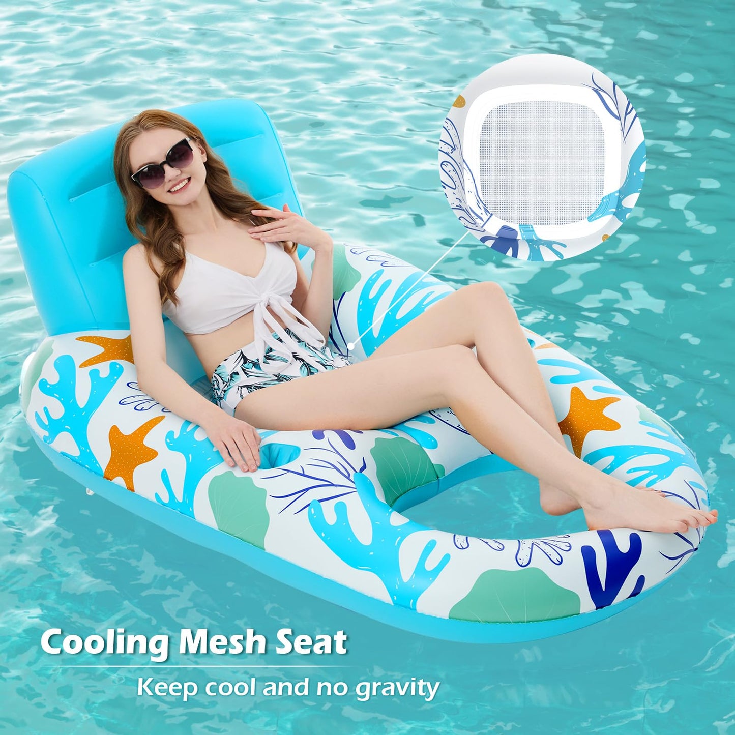Jasonwell Inflatable Pool Float Adult – Backrest Lounger with Cup Holders & Cooling Mesh Seat