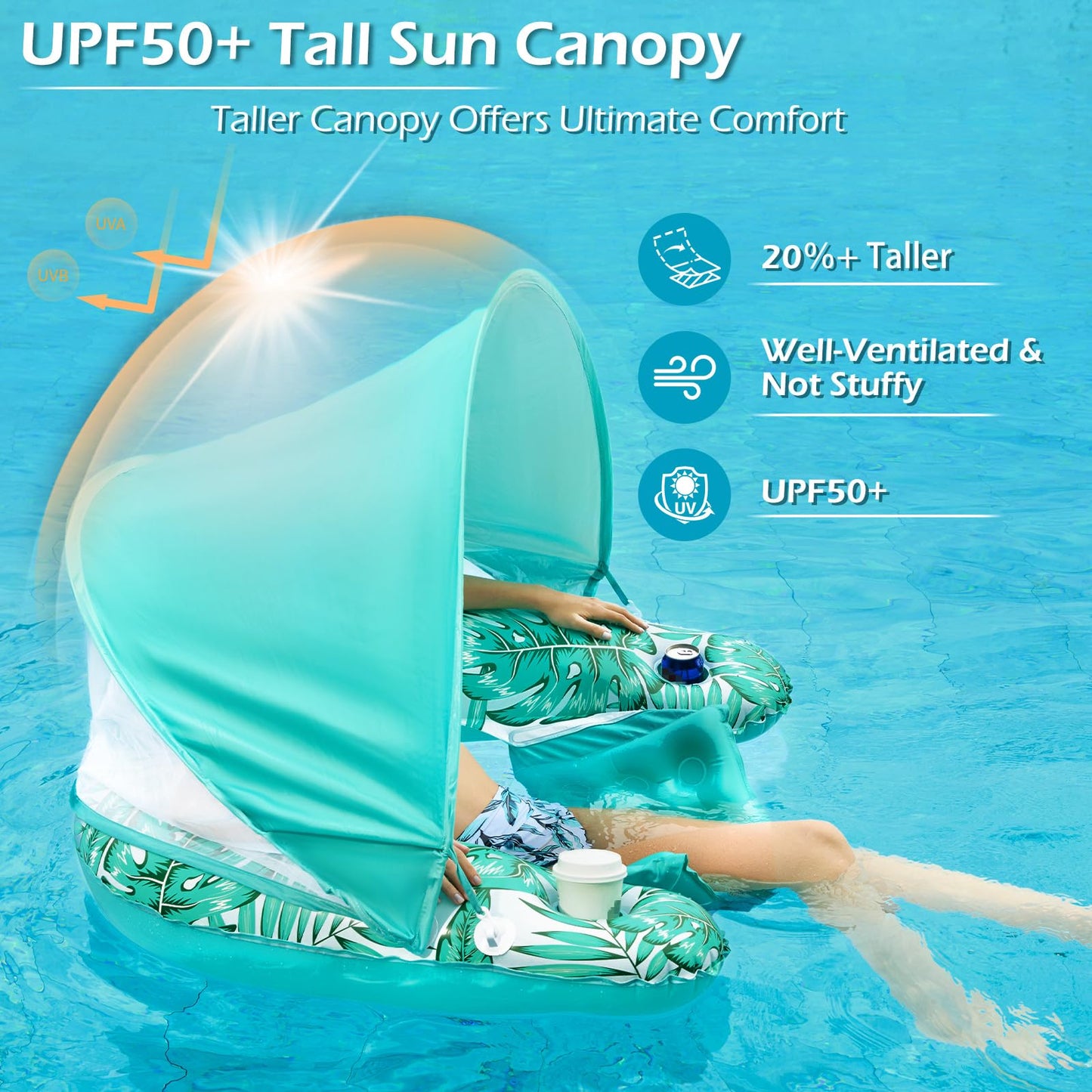 Jasonwell Pool Float with Canopy – Inflatable Lounge Chair with Cup Holders for Adults