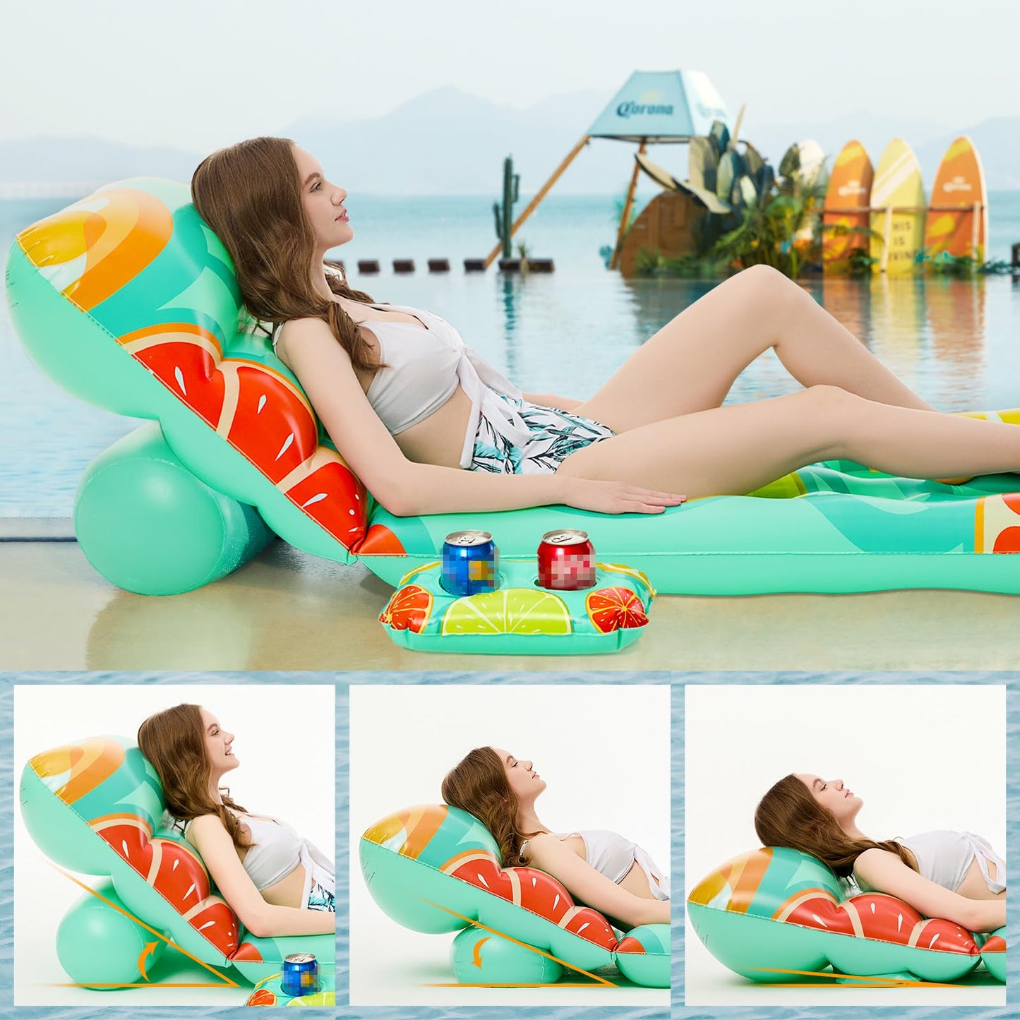 Jasonwell Inflatable Pool Float Adult – Adjustable Backrest, Cup Holders & Lounge Comfort