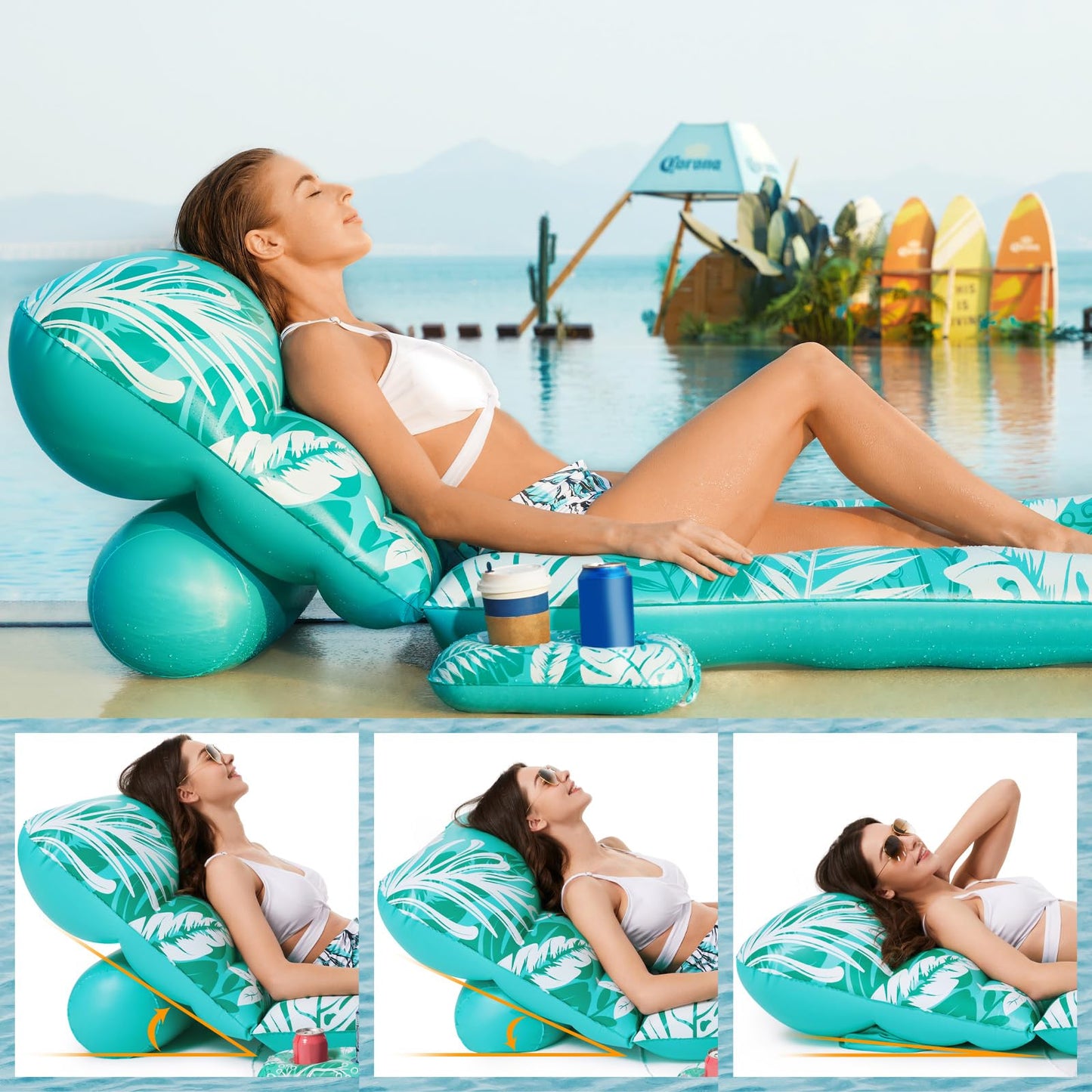 Jasonwell Inflatable Pool Float Lounger – Adjustable Backrest & Cup Holders