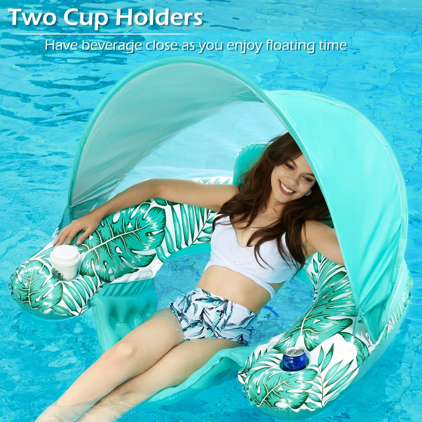 Jasonwell Pool Float with Canopy – Inflatable Lounge Chair with Cup Holders for Adults