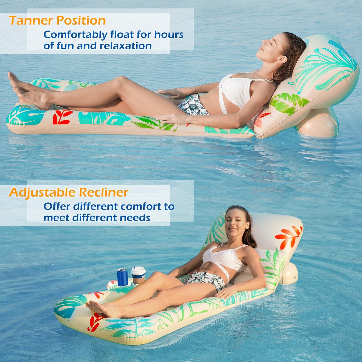 Jasonwell Inflatable Pool Float Lounger with Adjustable Backrest, Cup Holders, and Premium Vinyl