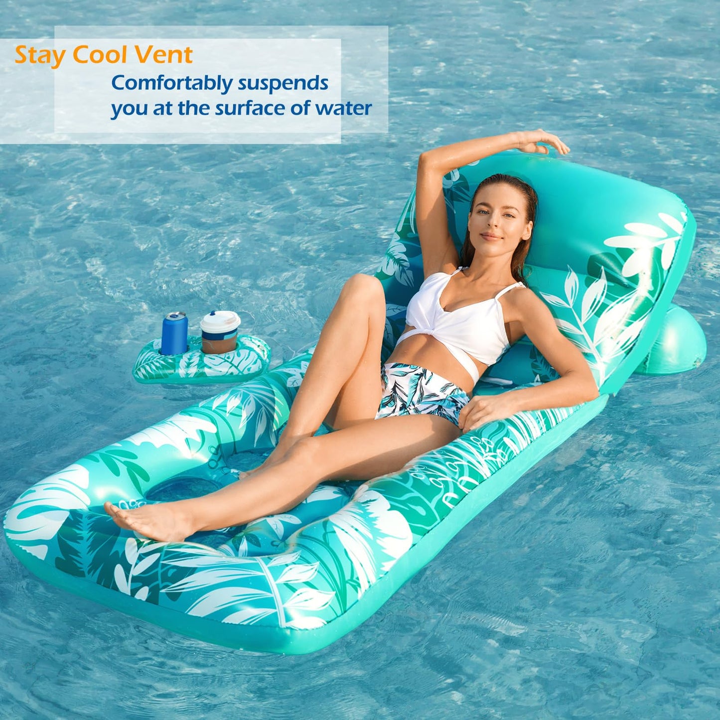 Jasonwell Inflatable Pool Float Lounger – Adjustable Backrest & Cup Holders