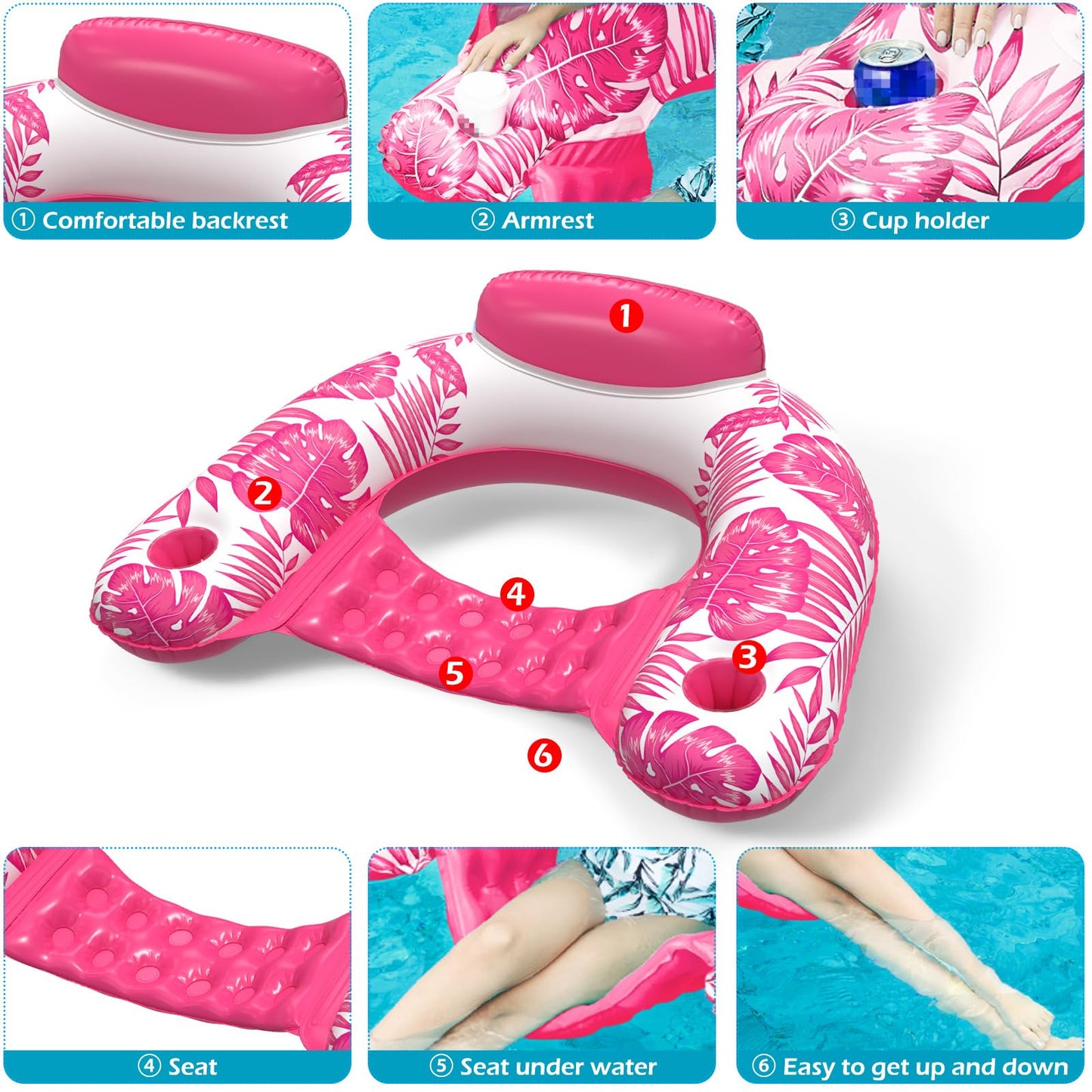 Jasonwell Pool Float with Canopy – Inflatable Lounge Chair for Adults with Cup Holders