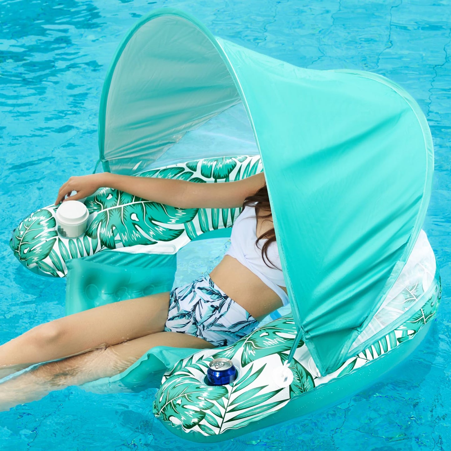 Jasonwell Pool Float with Canopy – Inflatable Lounge Chair with Cup Holders for Adults