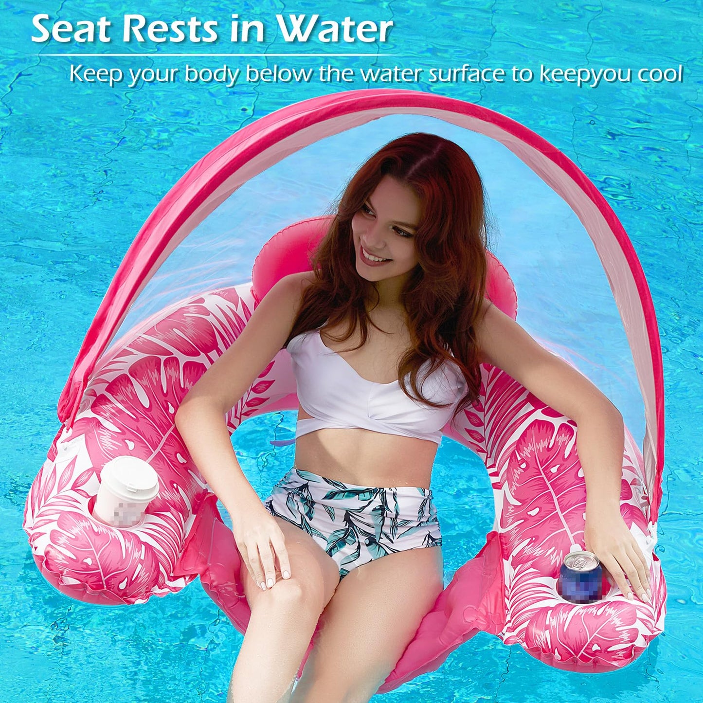 Jasonwell Pool Float with Canopy – Inflatable Lounge Chair for Adults with Cup Holders