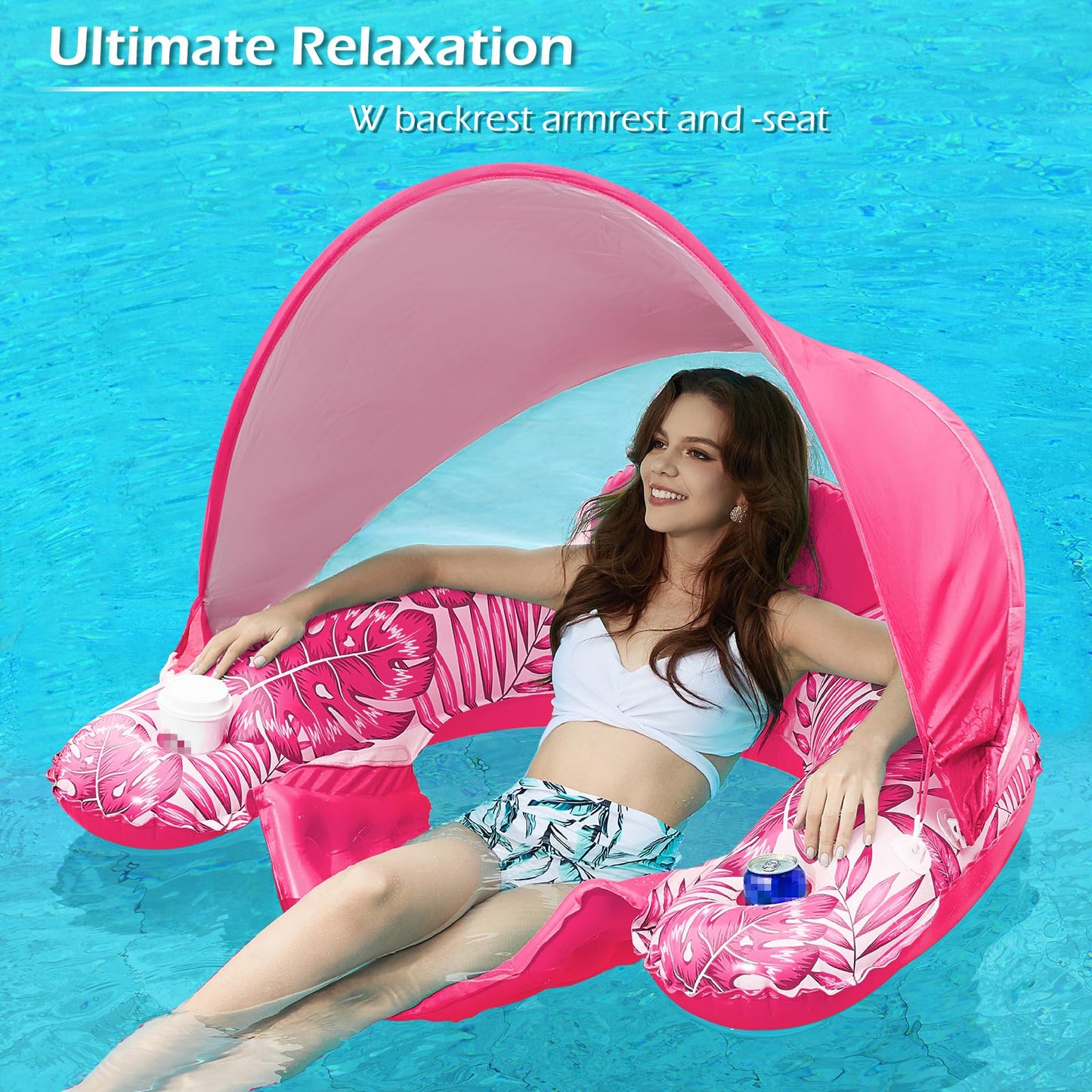 Jasonwell Pool Float with Canopy – Inflatable Lounge Chair for Adults with Cup Holders