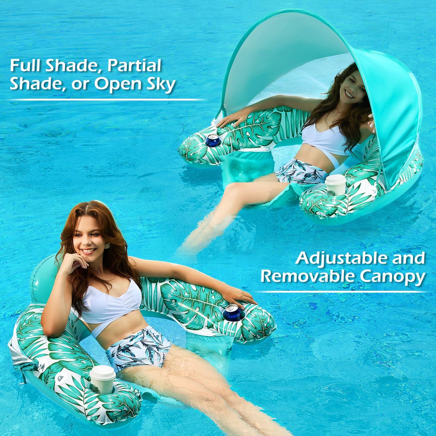 Jasonwell Pool Float with Canopy – Inflatable Lounge Chair with Cup Holders for Adults