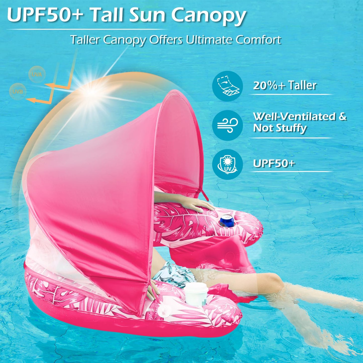 Jasonwell Pool Float with Canopy – Inflatable Lounge Chair for Adults with Cup Holders