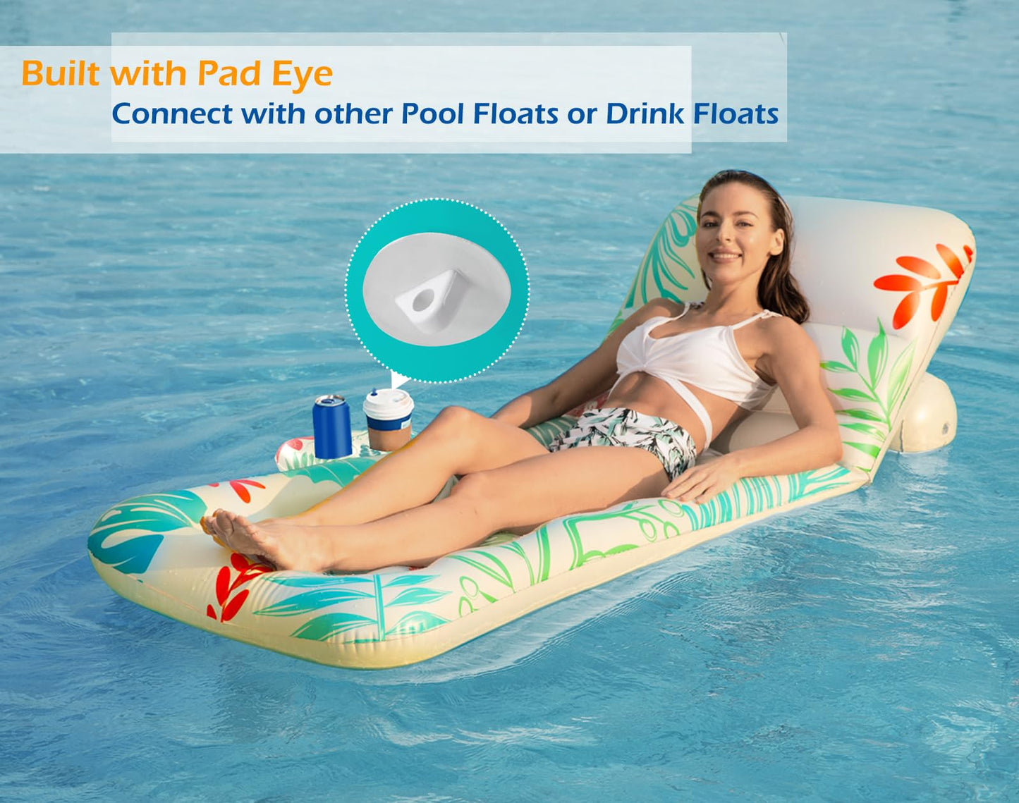 Jasonwell Inflatable Pool Float Lounger with Adjustable Backrest, Cup Holders, and Premium Vinyl