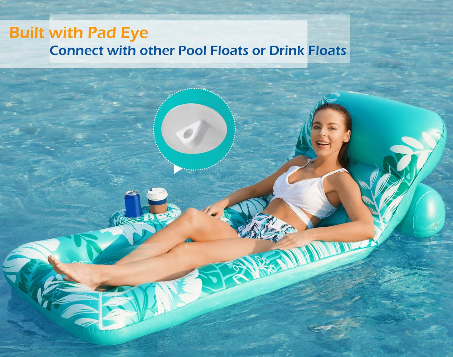 Jasonwell Inflatable Pool Float Lounger – Adjustable Backrest & Cup Holders