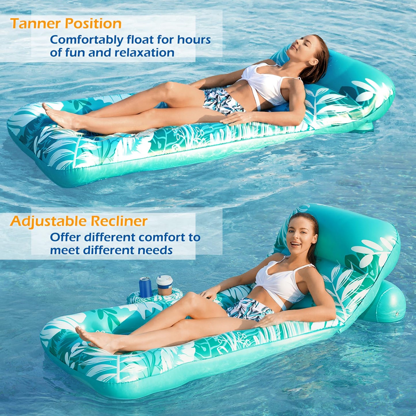 Jasonwell Inflatable Pool Float Lounger – Adjustable Backrest & Cup Holders