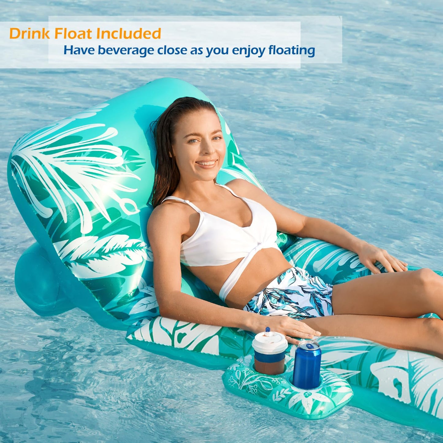 Jasonwell Inflatable Pool Float Lounger – Adjustable Backrest & Cup Holders