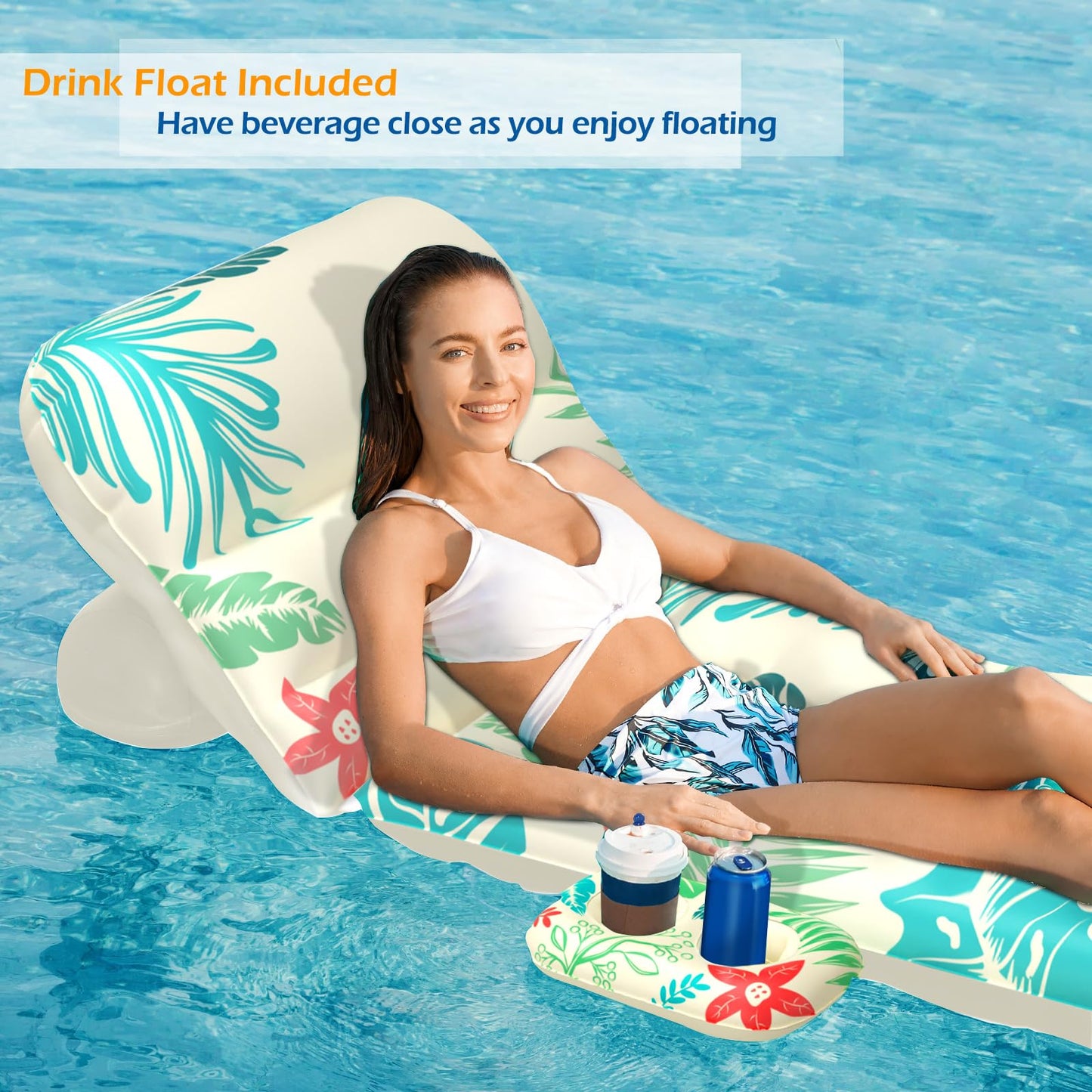 Jasonwell Inflatable Pool Float Lounger with Adjustable Backrest, Cup Holders, and Premium Vinyl