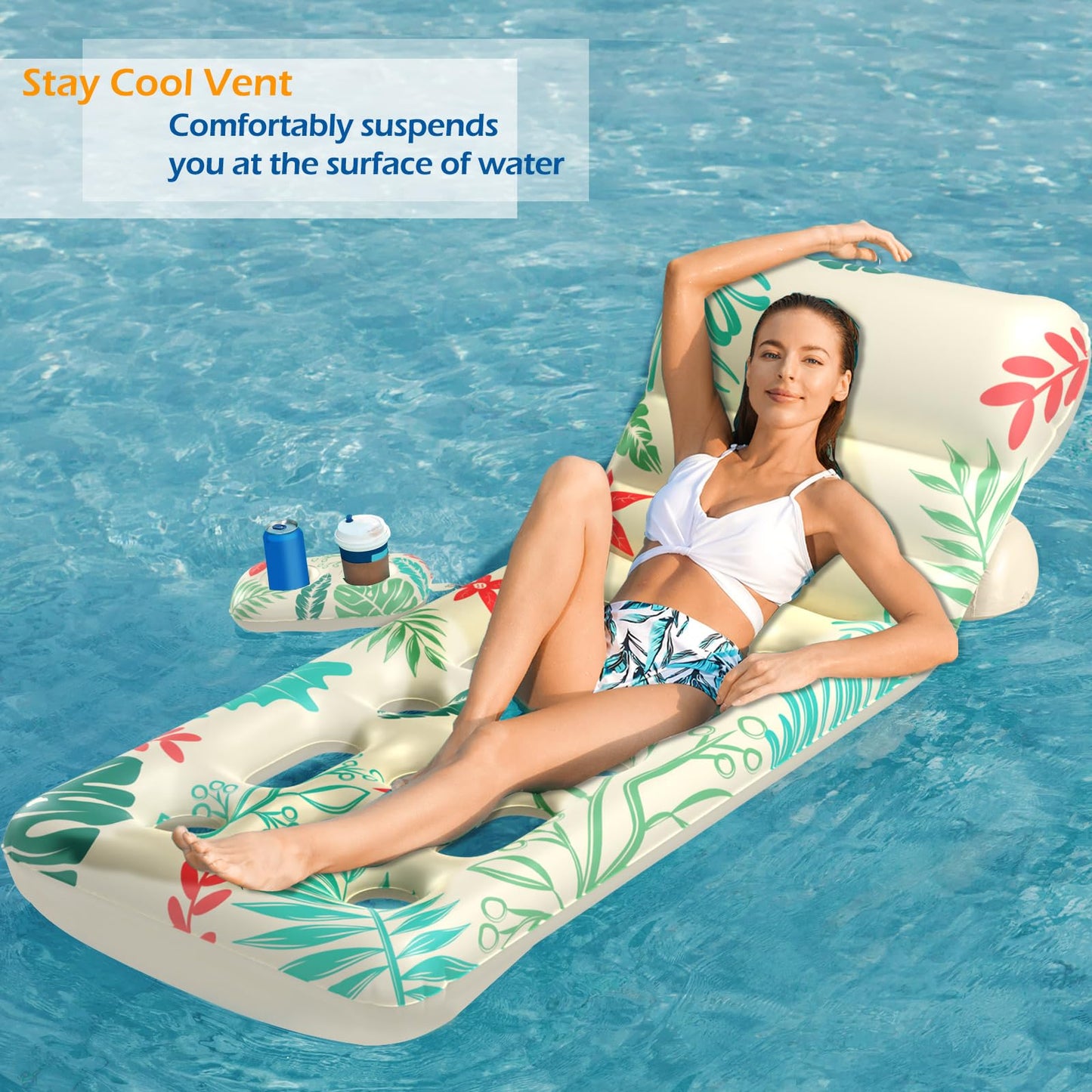 Jasonwell Inflatable Pool Float Lounger with Adjustable Backrest, Cup Holders, and Premium Vinyl