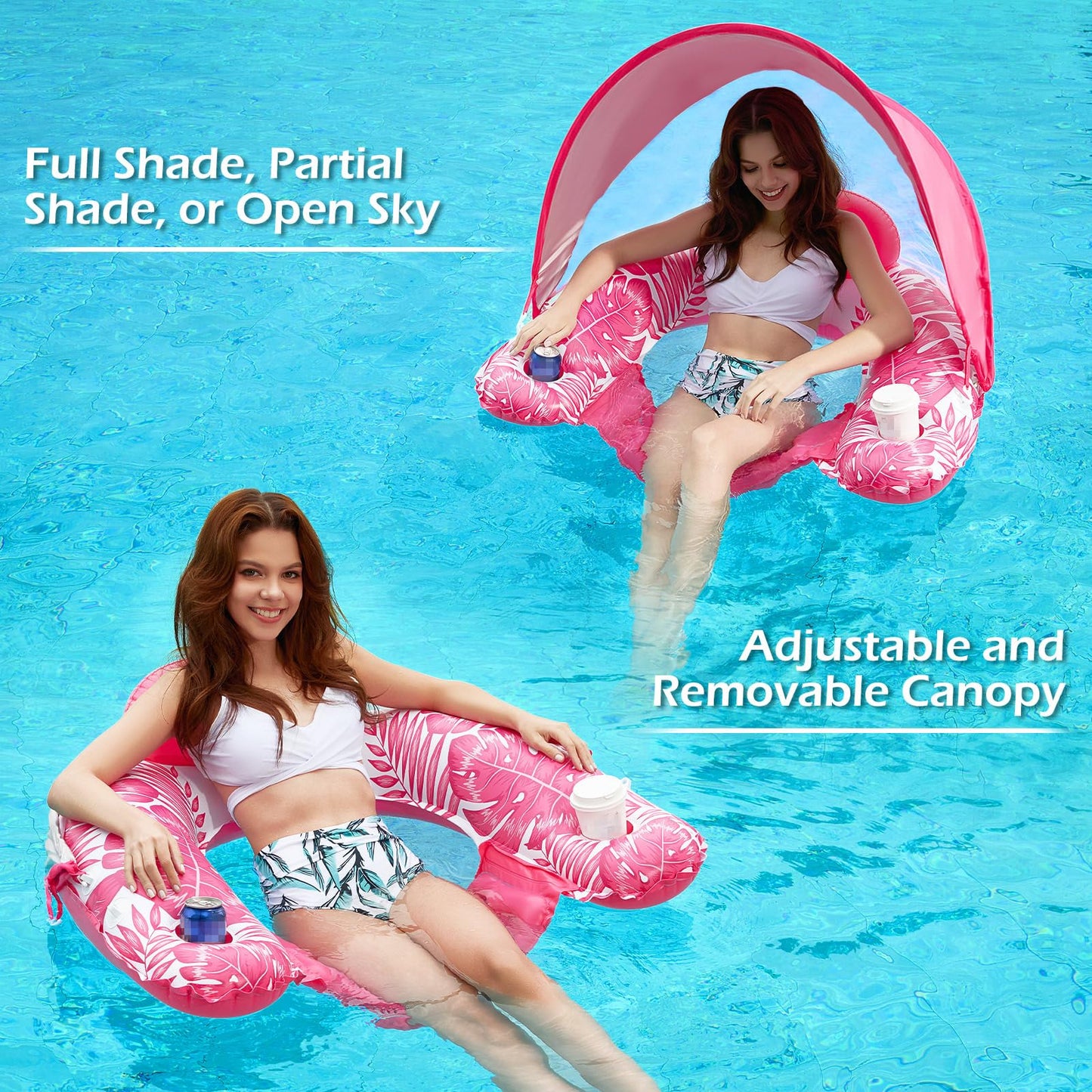 Jasonwell Pool Float with Canopy – Inflatable Lounge Chair for Adults with Cup Holders