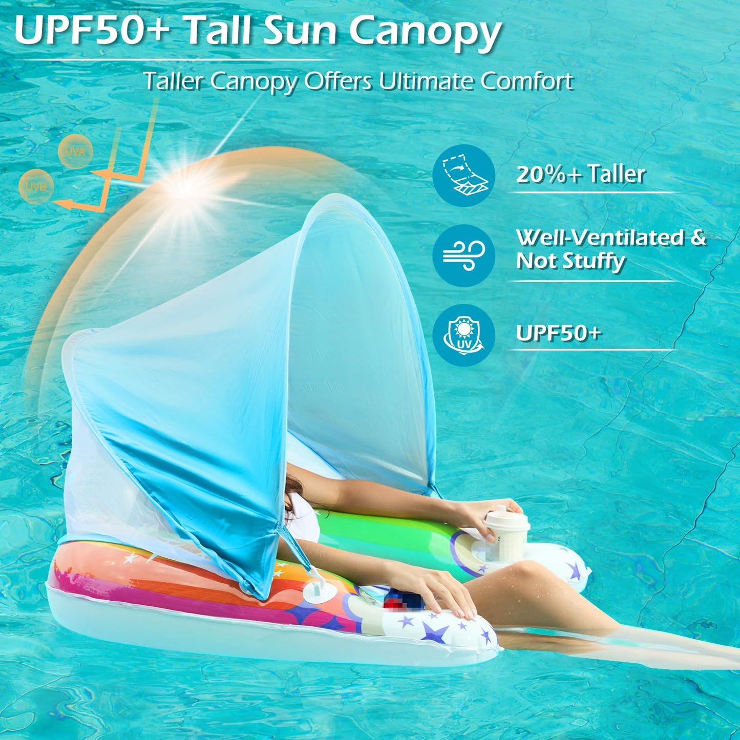 Jasonwell Pool Float with Canopy – Inflatable Lounger with Cup Holders & UPF50 Sunshade