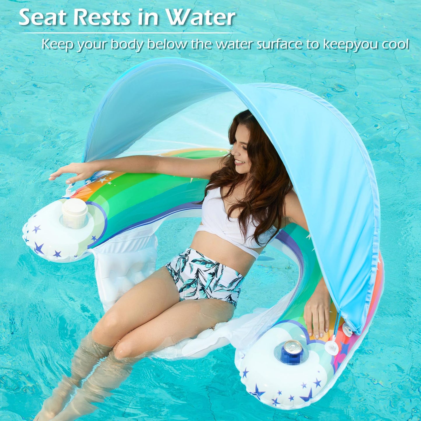 Jasonwell Pool Float with Canopy – Inflatable Lounger with Cup Holders & UPF50 Sunshade