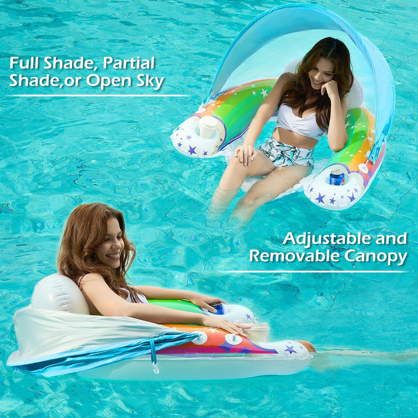 Jasonwell Pool Float with Canopy – Inflatable Lounger with Cup Holders & UPF50 Sunshade