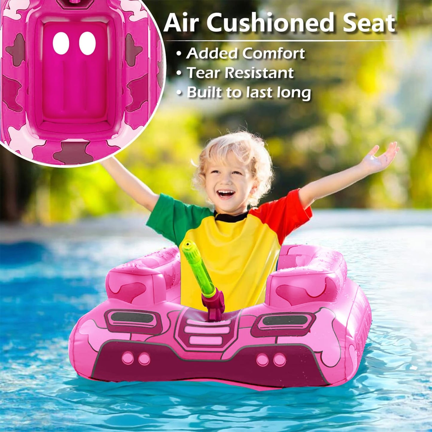 Jasonwell Inflatable Tank Pool Float for Kids with Water Cannon