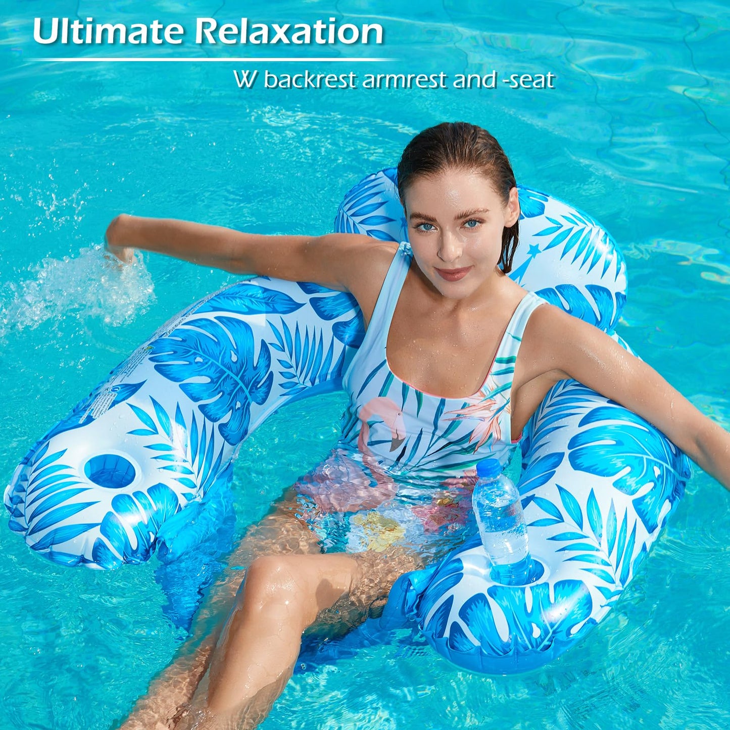 Jasonwell Inflatable Pool Float Chair - 2 Pack | Pool Lounger with Cup Holders for Adults