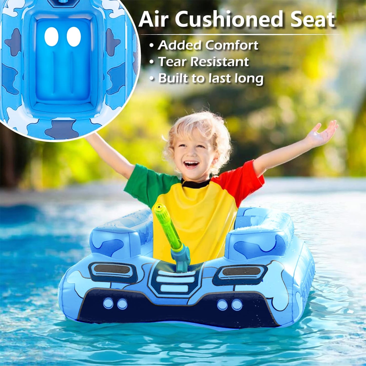 Jasonwell Inflatable Tank Pool Float for Kids with Water Cannon – Pool Party Fun