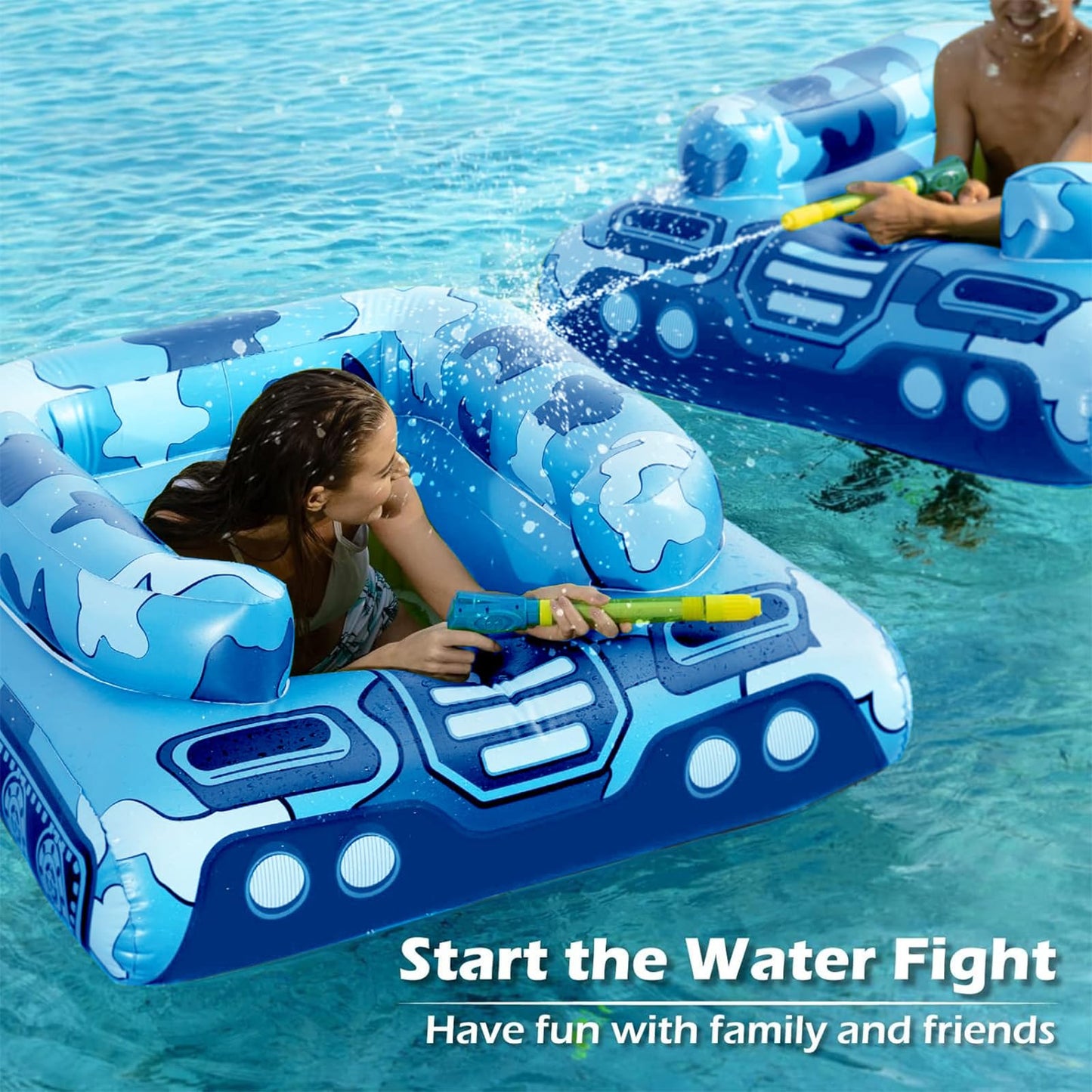 Jasonwell Inflatable Tank Pool Float with Water Cannon – Large Sit-In for Adults & Kids