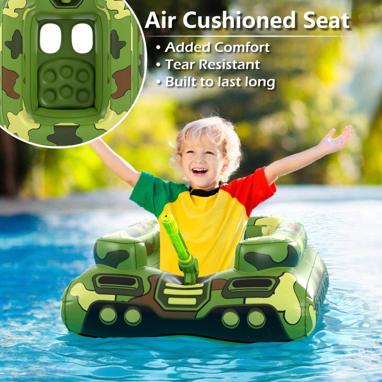 Jasonwell Inflatable Tank Pool Float with Water Cannon for Kids