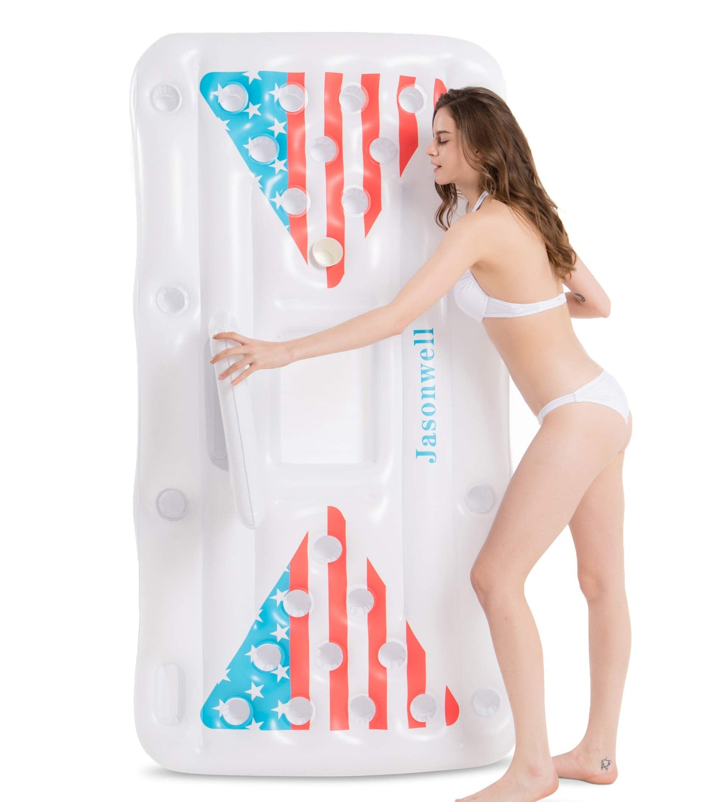 Jasonwell Beer Pong Pool Float – 6ft Inflatable Pool Table with Cooler, 8 Pong Balls, and Lounge Fun