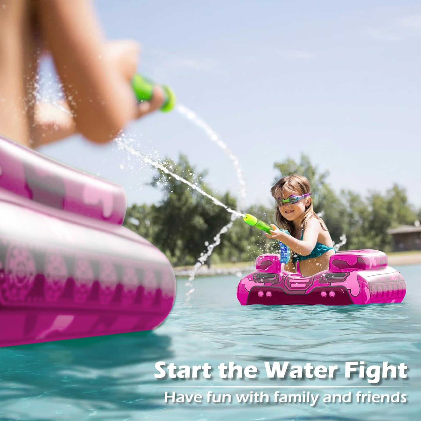 Jasonwell Inflatable Tank Pool Float for Kids with Water Cannon