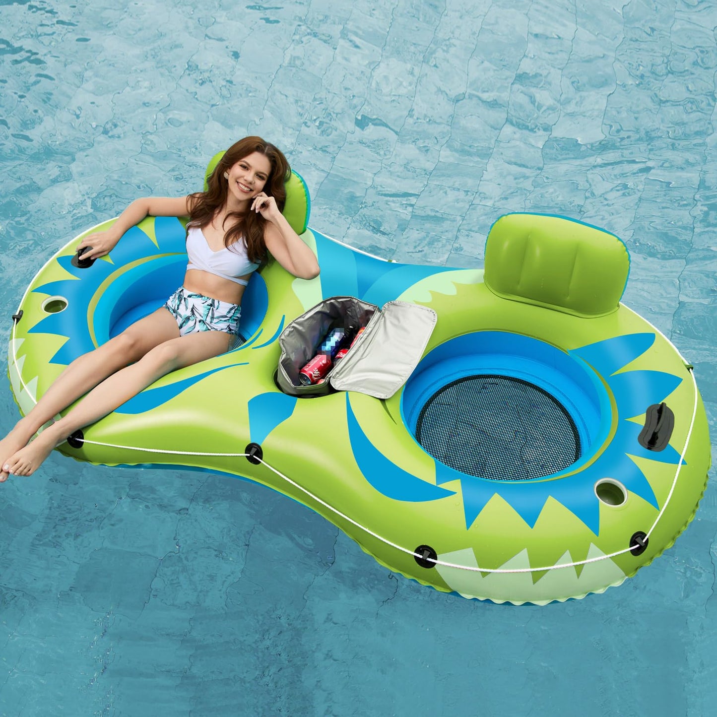 Jasonwell 2-Person Inflatable River Tube Float with Removable Cooler