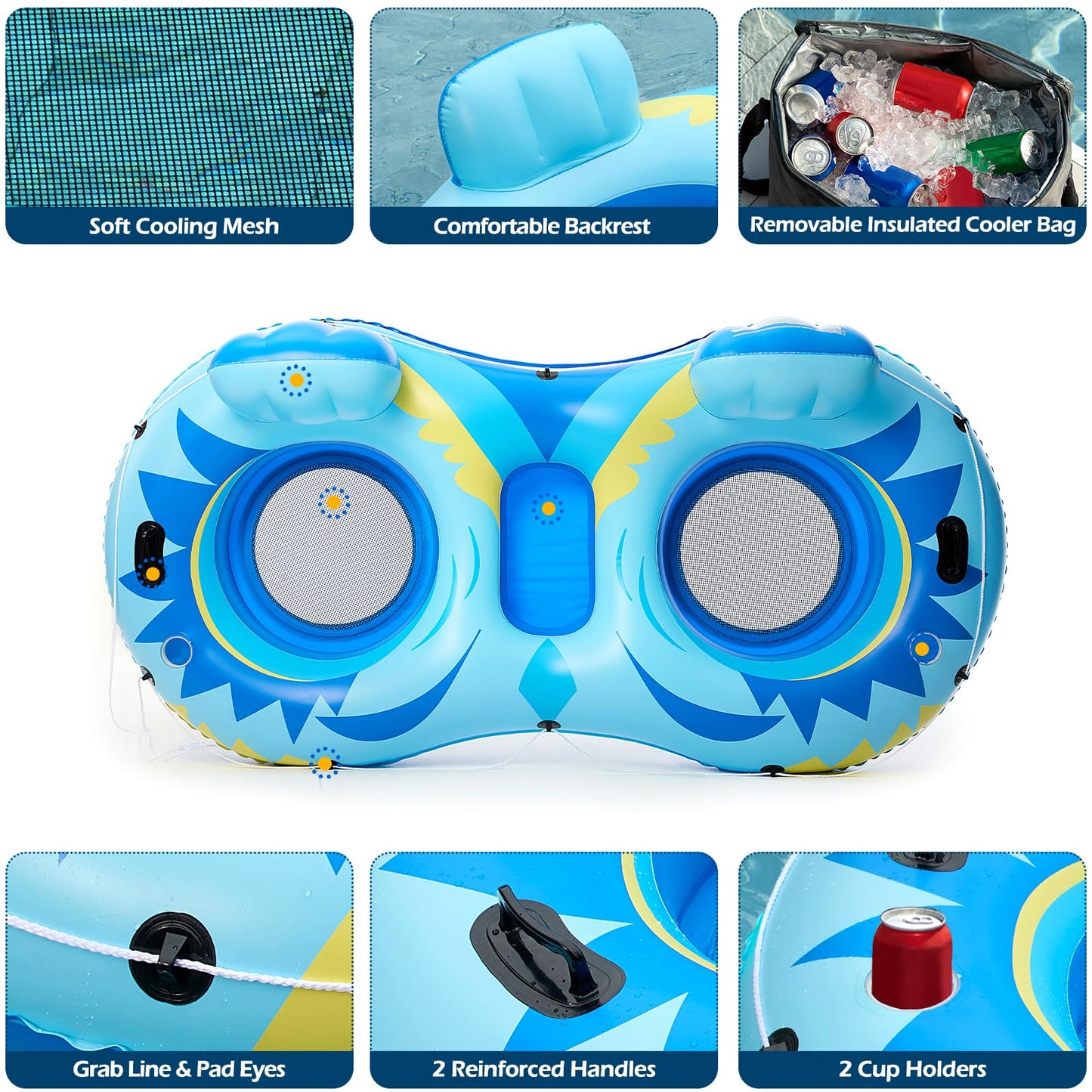Jasonwell Inflatable River Tube Float - 2 Person Heavy-Duty River Lounge with Removable Cooler & Cup Holders
