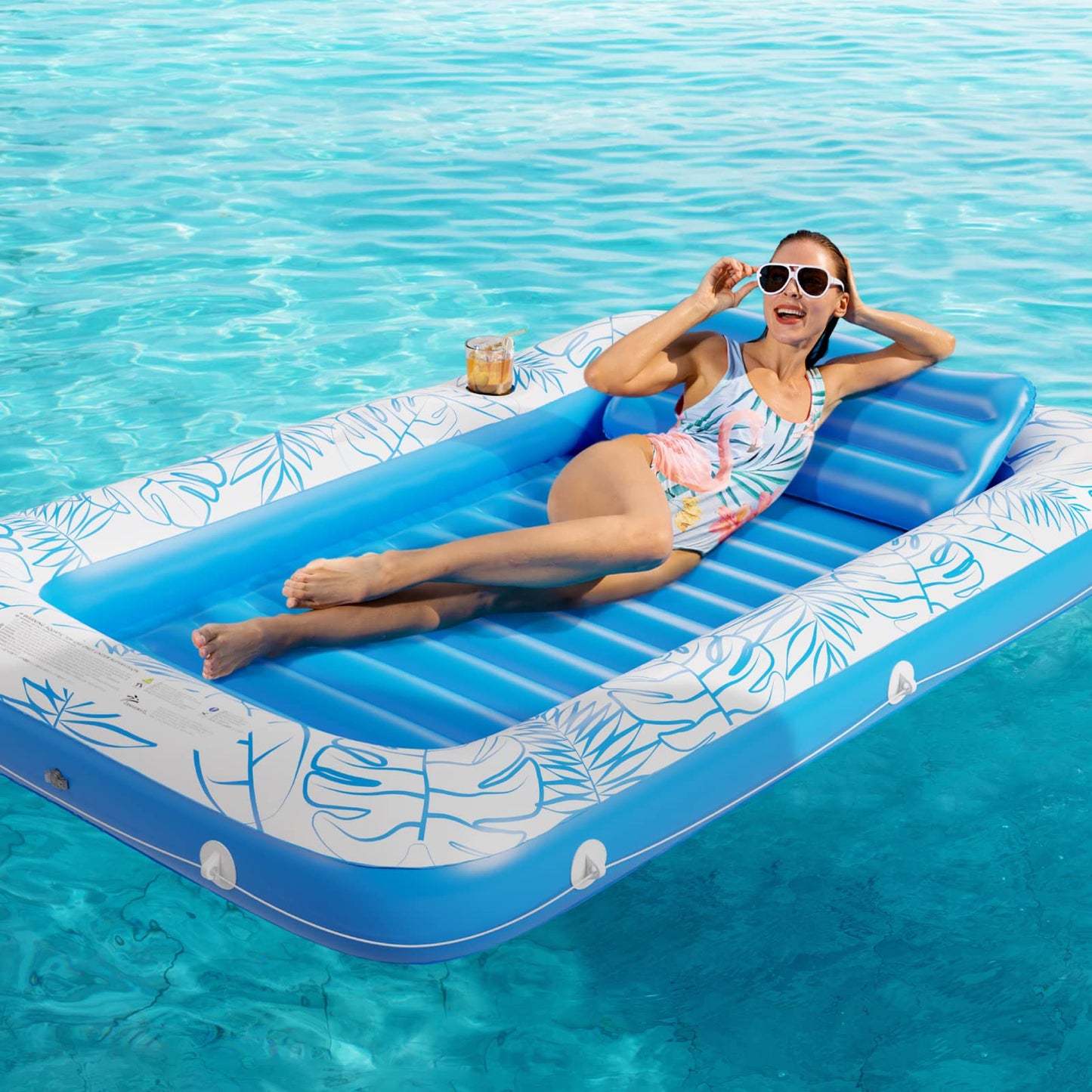 Jasonwell 4-in-1 Inflatable Sun Tan Tub Pool Lounger | Water-Filled Pool Float (L)