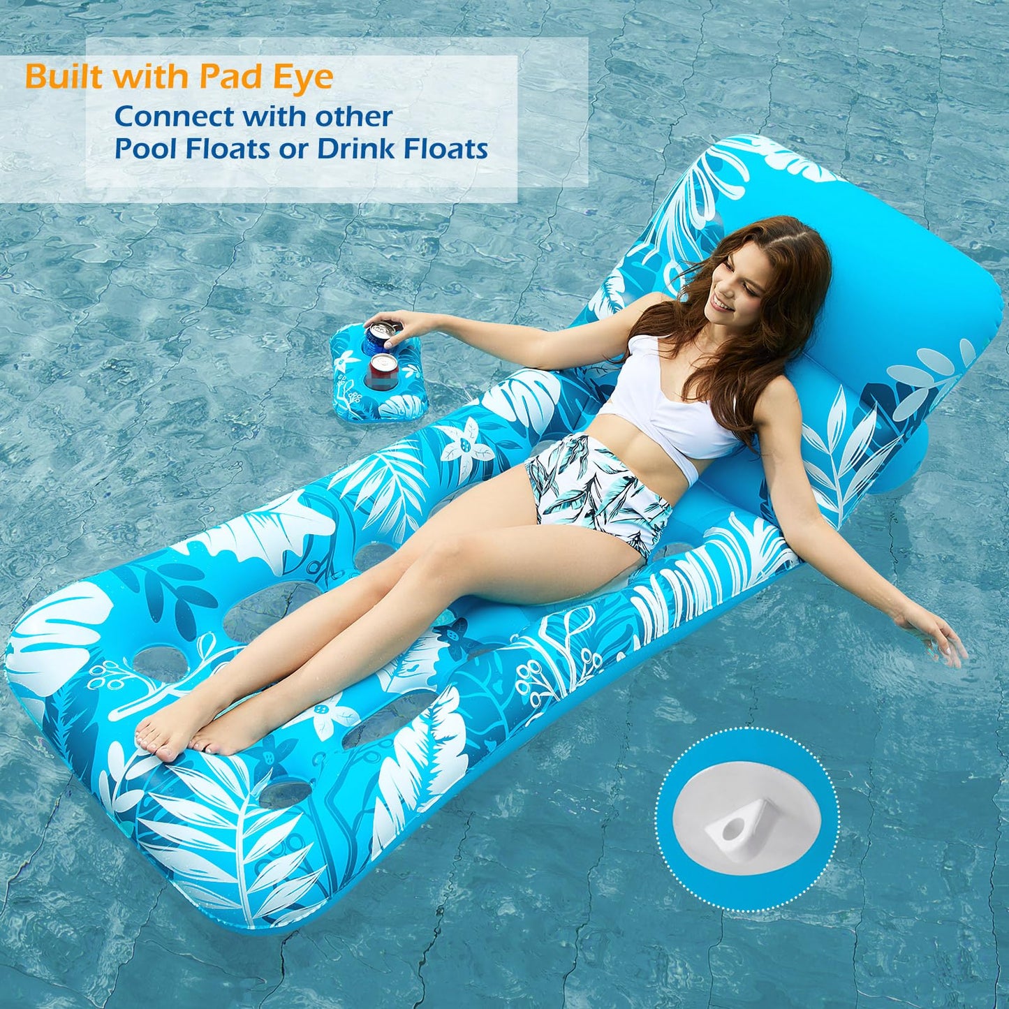 Jasonwell Inflatable Pool Float Adult – Adjustable Backrest & Cup Holders (Blue)