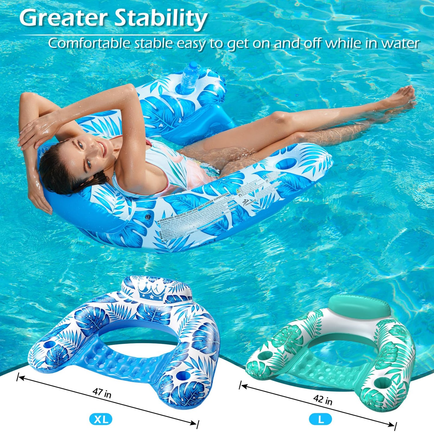 Jasonwell Inflatable Pool Float Chair - 2 Pack | Pool Lounger with Cup Holders for Adults