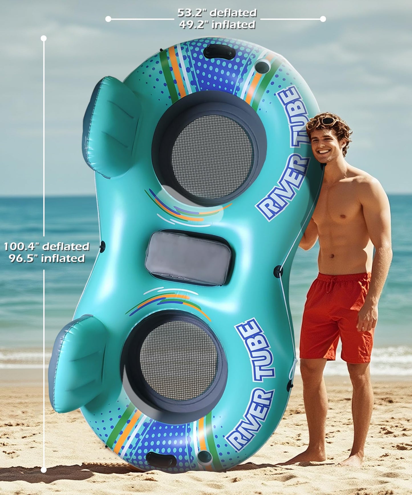 Jasonwell Heavy-Duty 2-Person Inflatable River Tube with Removable Cooler – Cyan