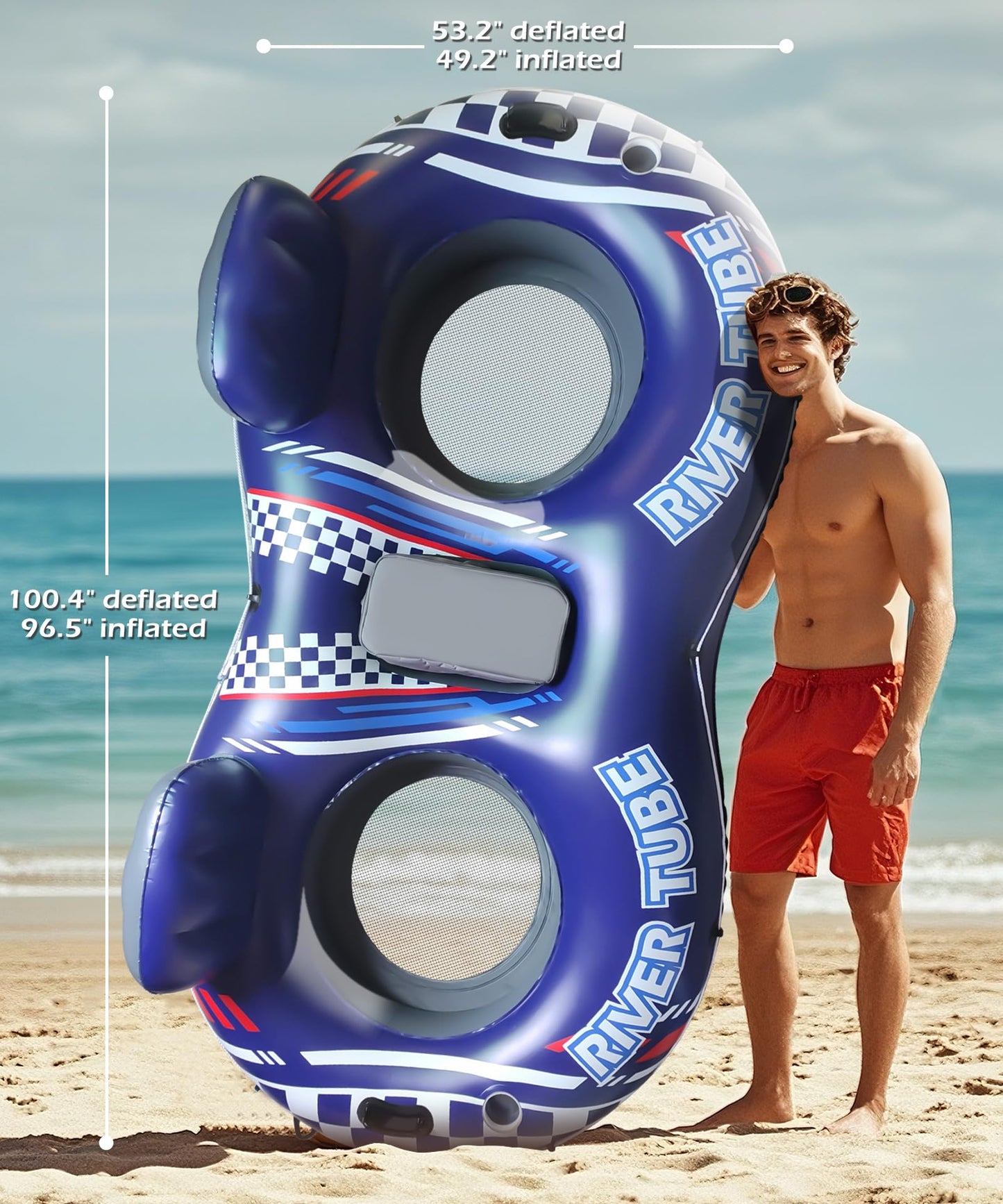 Jasonwell Inflatable River Tube Float - 2 Person Heavy Duty Raft with Removable Cooler