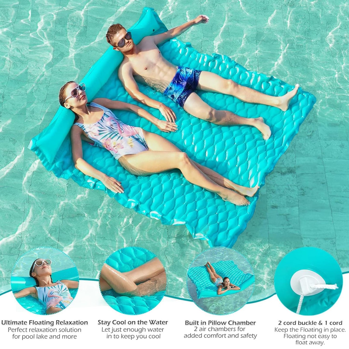 Jasonwell Floating Mat Pool Float – Giant Inflatable Lounger for Pool, Lake & Beach