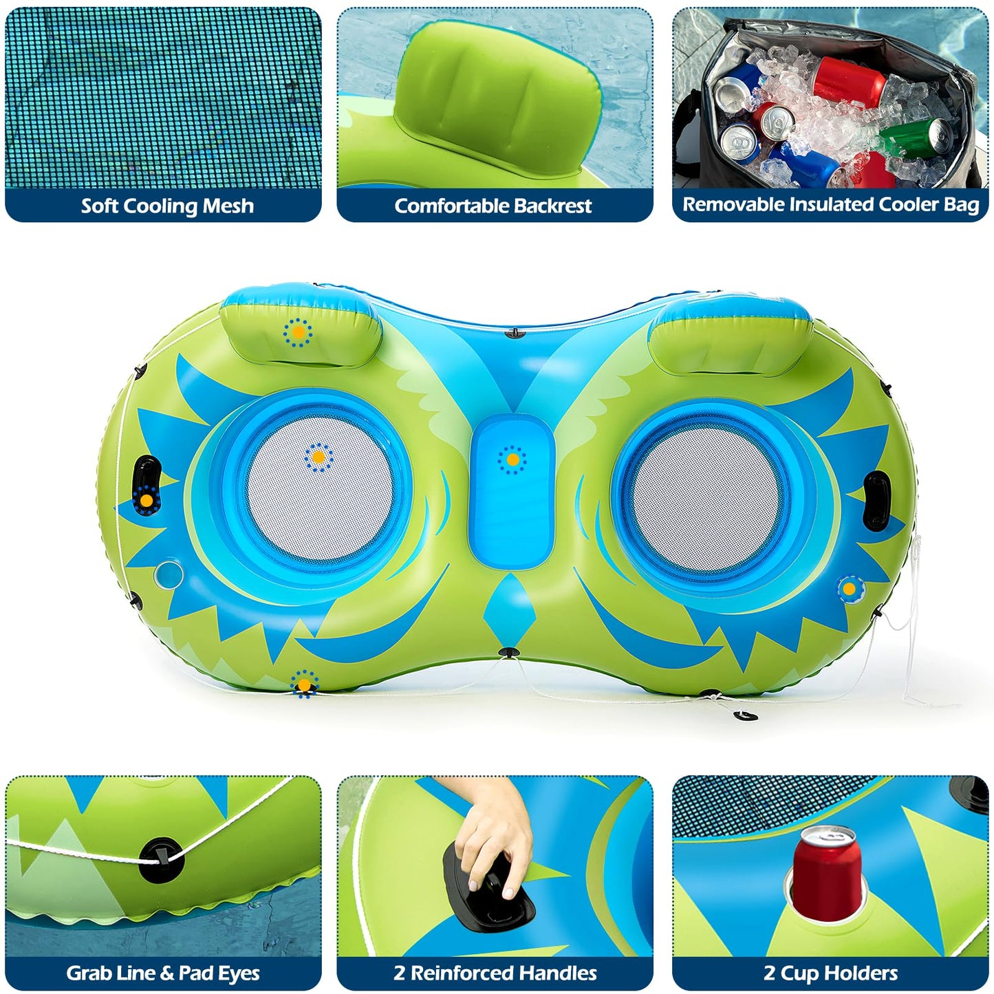 Jasonwell 2-Person Inflatable River Tube Float with Removable Cooler