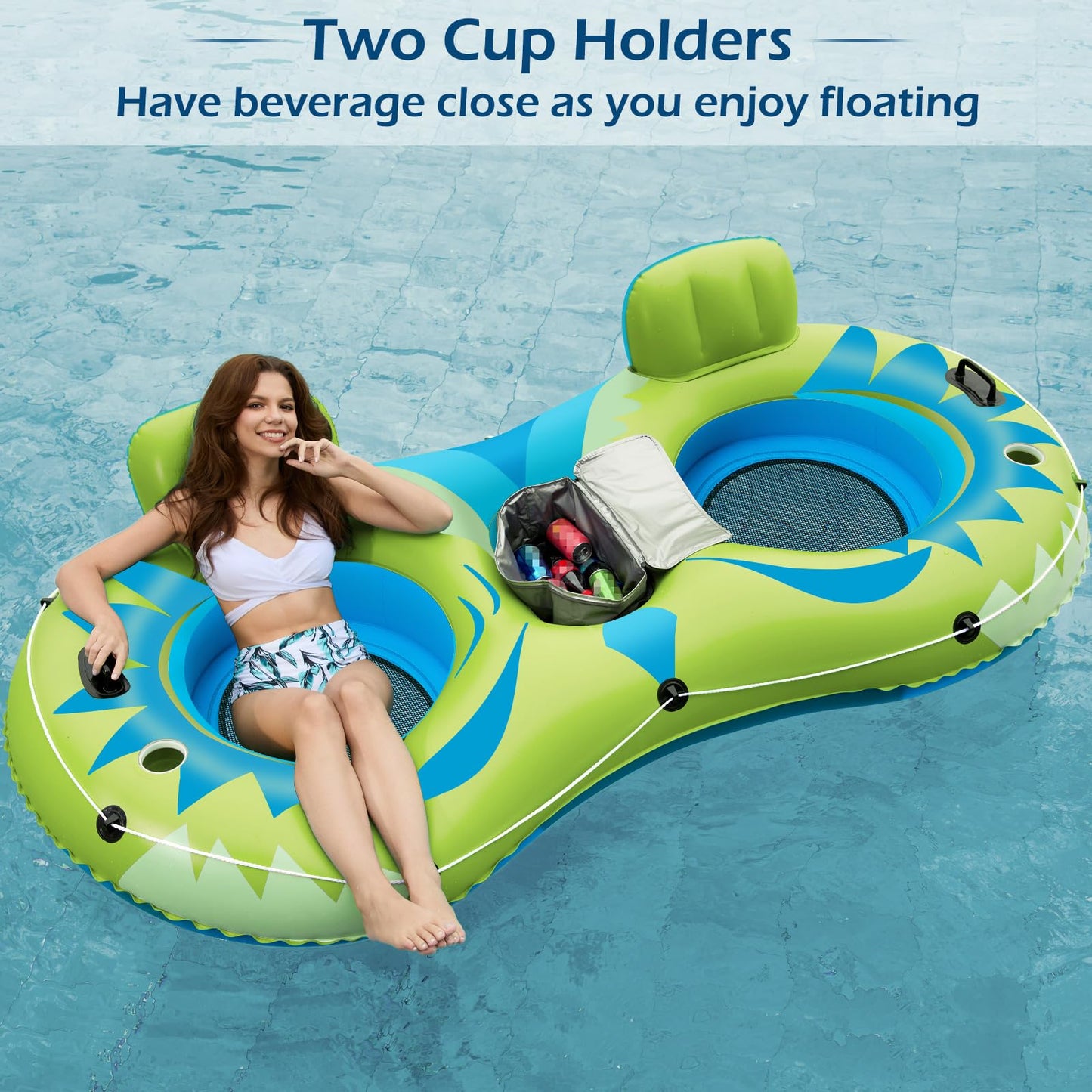 Jasonwell 2-Person Inflatable River Tube Float with Removable Cooler