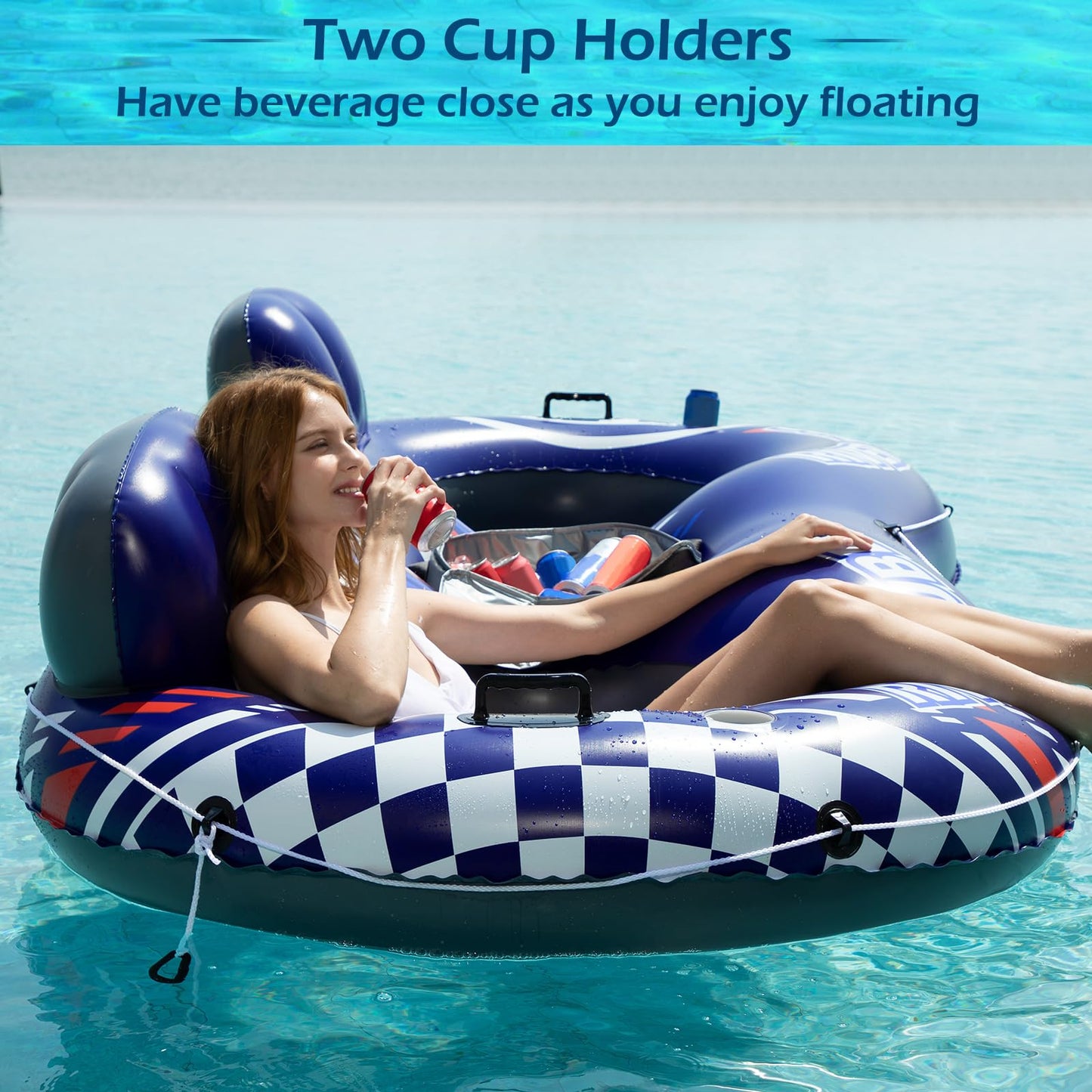 Jasonwell Inflatable River Tube Float - 2 Person Heavy Duty Raft with Removable Cooler